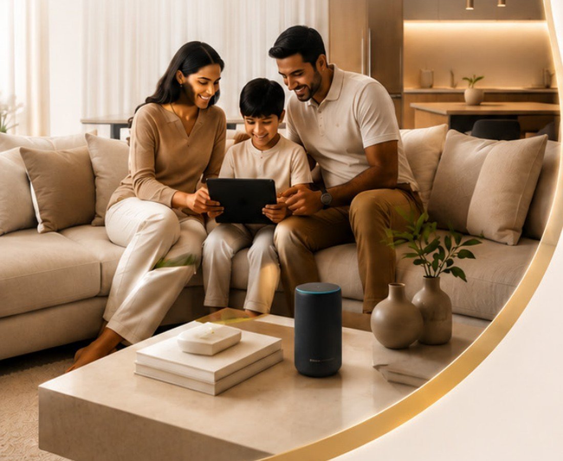 Family enjoying a connected smart home
